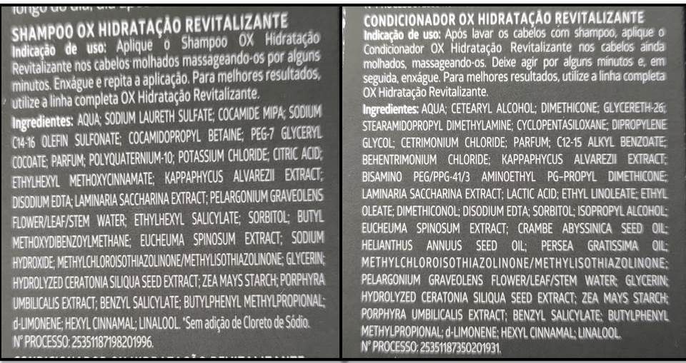 Composição HIDRATAÇÃO REVITALIZANTE OX 