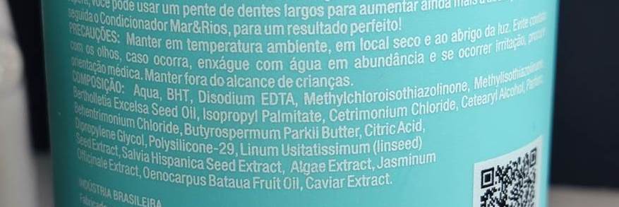 composição Máscara Hidronutritiva Forever Liss Mar&Rios.