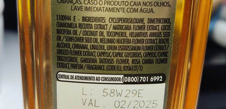 composição Óleo Extraordinário Elseve Flores Preciosas. composição Óleo Extraordinário Elseve Flores Preciosas.