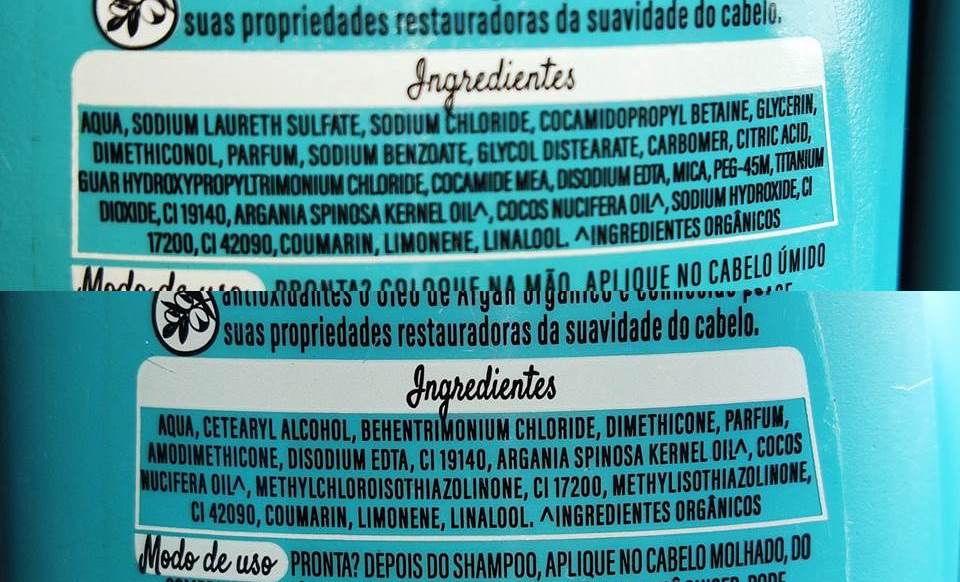 COMPOSIÇÃO Shampoo e Condicionador Seda Óleo de Argan Joias da Natureza.