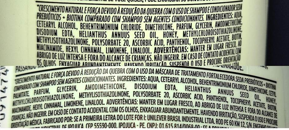 composição Seda Prebióticos e Biotina.