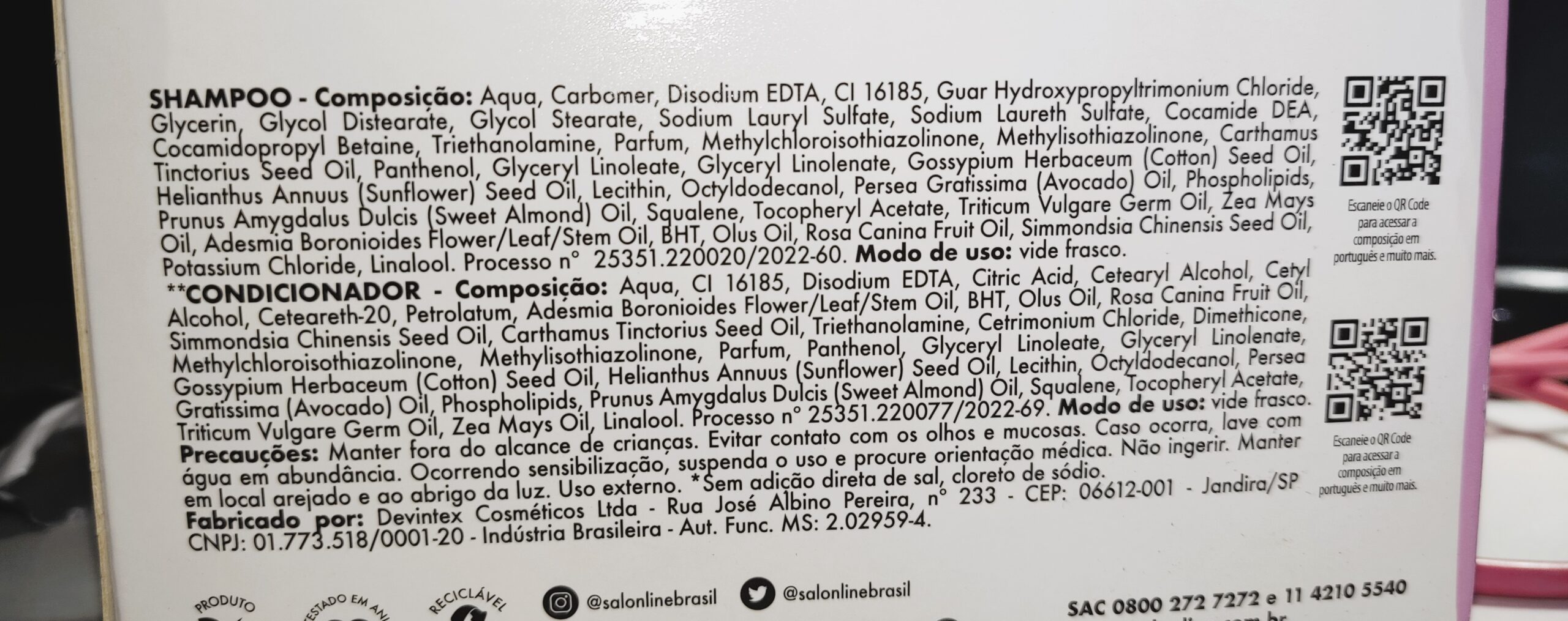 composição Hidra Ceramidas Salon Line. 