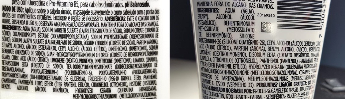 COMPOSIÇÃO Pantene Queratina Preenche e Blinda