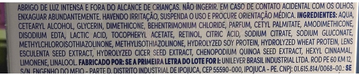 composição Máscara Dove Hidratação 10 Benefícios.